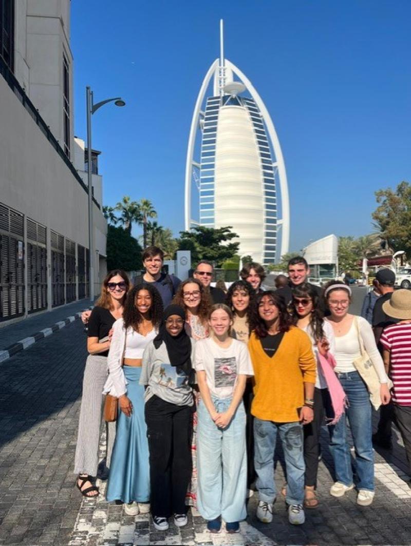 Ohio State students in Dubai in front of the Burj Al Arab