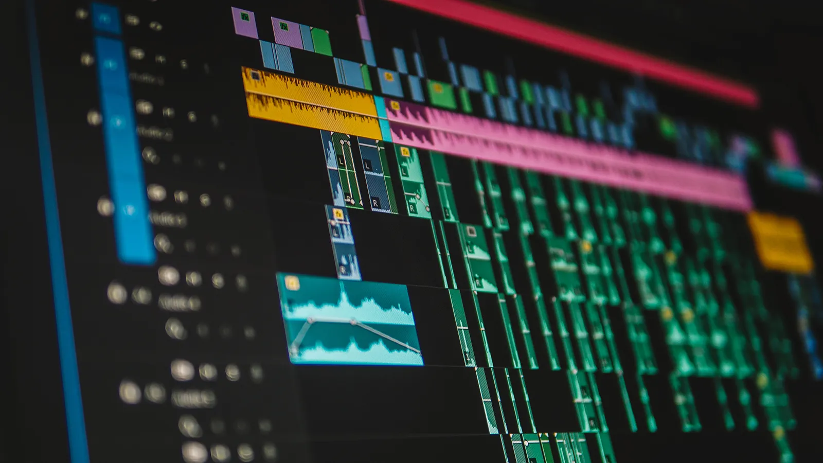 Close-up of a monitor displaying video editing software