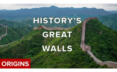 Aerial view of the Great Wall of China snaking across mountain tops